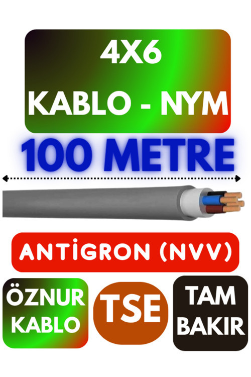 Öznur 4X6 ANTİGRON (NYM) Kablo (Gri) Metre Seçenekli 100 METRE