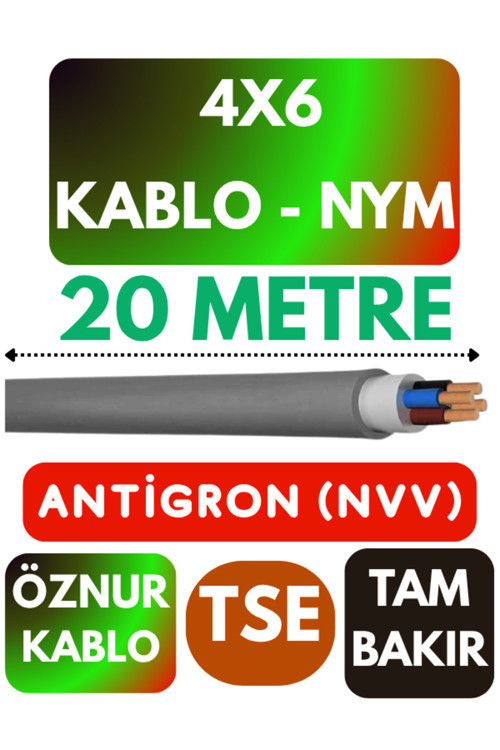 Öznur 4X6 ANTİGRON (NYM) Kablo (Gri) Metre Seçenekli 20 METRE