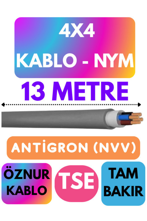 Öznur 4X4 ANTİGRON (NYM) Kablo (Gri) Metre Seçenekli 13 METRE