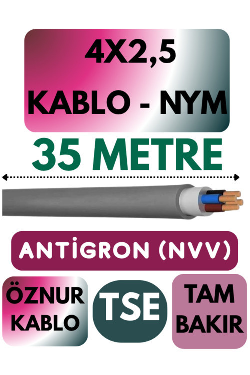 Öznur 4X2,5 ANTİGRON (NYM) Kablo (Gri) Metre Seçenekli 35 METRE