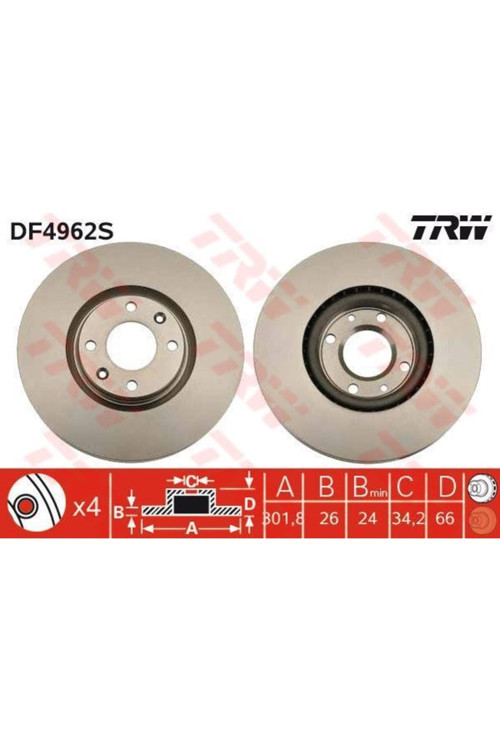 Fren Dıskı Ön 208 12- 308 07- 3008 09- 5008 09- / C4 Ds4 11- Ds5 11- Havalı 302mm