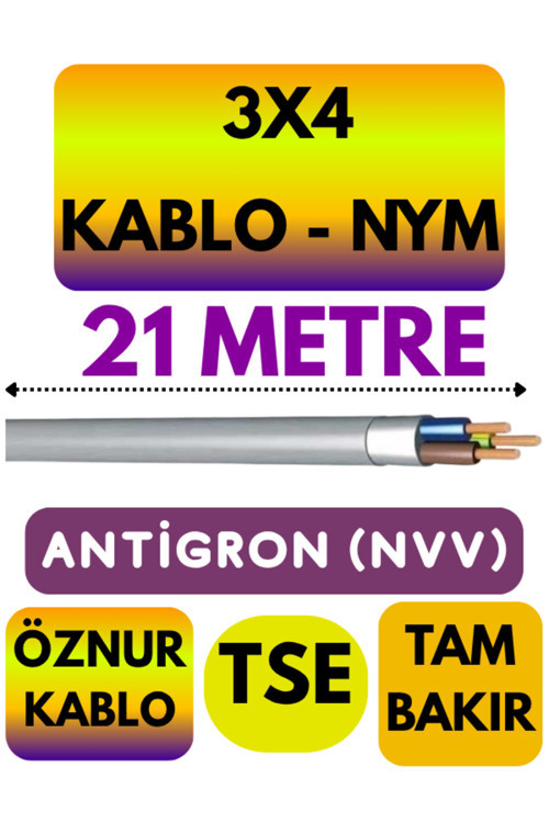 Öznur 3X4 ANTİGRON (NYM) Kablo (Gri) Metre Seçenekli 21 METRE