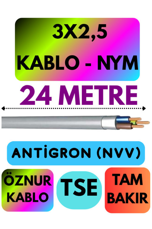 Öznur 3X2,5 ANTİGRON (NYM) Kablo (Gri) Metre Seçenekli 24 METRE
