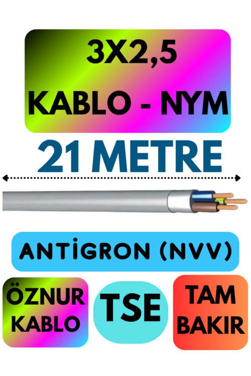 Öznur 3X2,5 ANTİGRON (NYM) Kablo (Gri) Metre Seçenekli 21 METRE