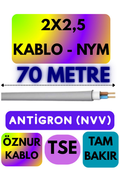Öznur 2X2,5 ANTİGRON (NYM) Kablo (Gri) Metre Seçenekli 70 METRE
