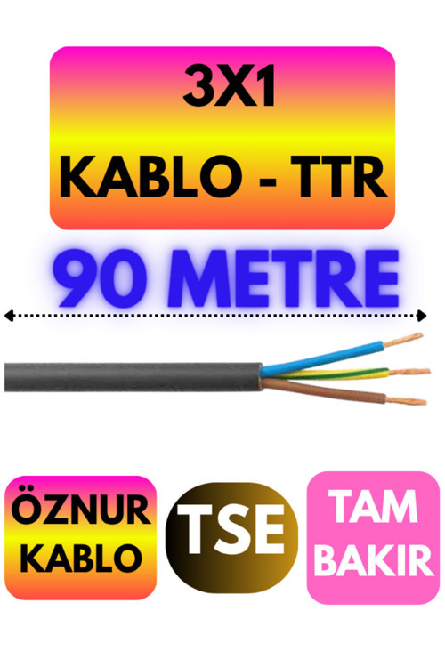 Öznur 3X1 TTR Kablo (Siyah) Metre Seçenekli 90 METRE