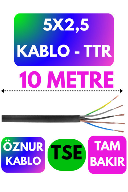 Öznur 5X2,5 TTR Kablo (Siyah) Metre Seçenekli 10 METRE