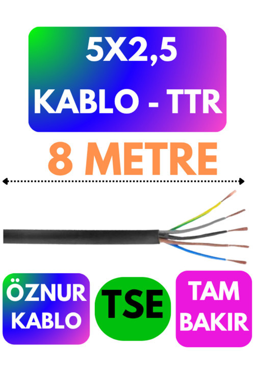 Öznur 5X2,5 TTR Kablo (Siyah) Metre Seçenekli 8 METRE