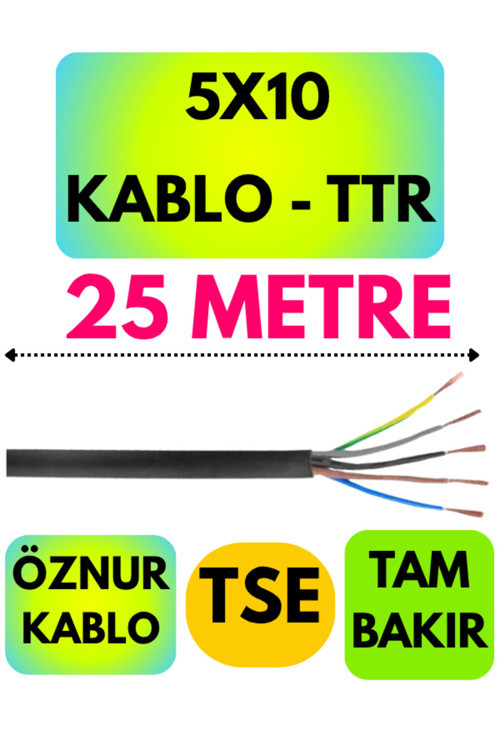Öznur 5X10 TTR Kablo (Siyah) Metre Seçenekli 25 METRE