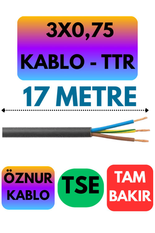 Öznur 3X0,75 TTR Kablo (Siyah) Metre Seçenekli 17 METRE