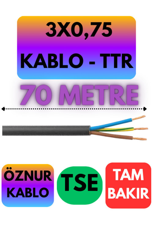 Öznur 3X0,75 TTR Kablo (Siyah) Metre Seçenekli 70 METRE