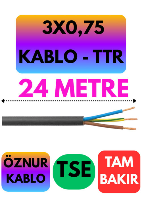 Öznur 3X0,75 TTR Kablo (Siyah) Metre Seçenekli 24 METRE
