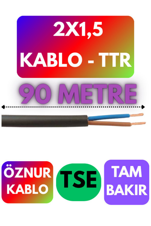 Öznur 2X1,5 TTR Kablo (Siyah) Metre Seçenekli 90 METRE