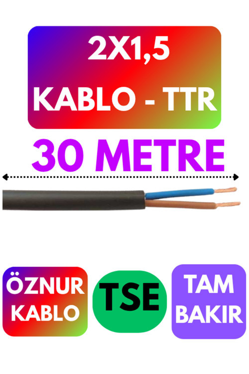 Öznur 2X1,5 TTR Kablo (Siyah) Metre Seçenekli 30 METRE