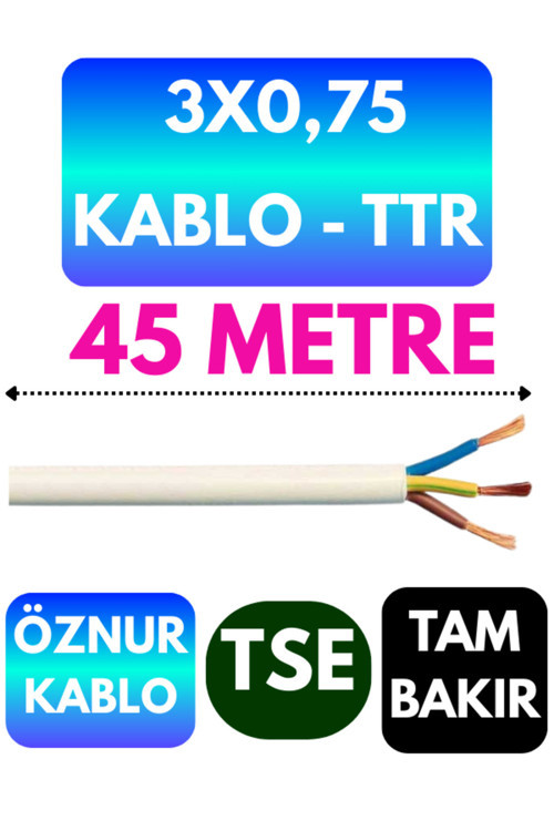 Öznur 3X0,75 TTR Kablo (Beyaz) Metre Seçenekli 45 METRE