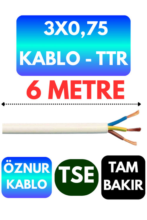 Öznur 3X0,75 TTR Kablo (Beyaz) Metre Seçenekli 6 METRE