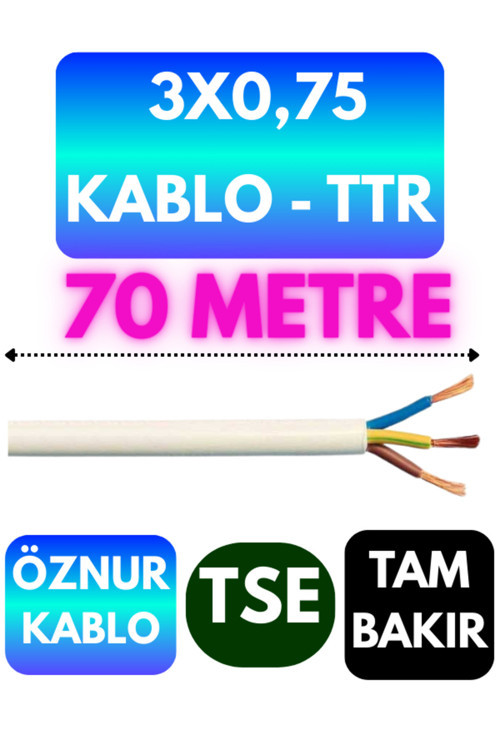Öznur 3X0,75 TTR Kablo (Beyaz) Metre Seçenekli 70 METRE