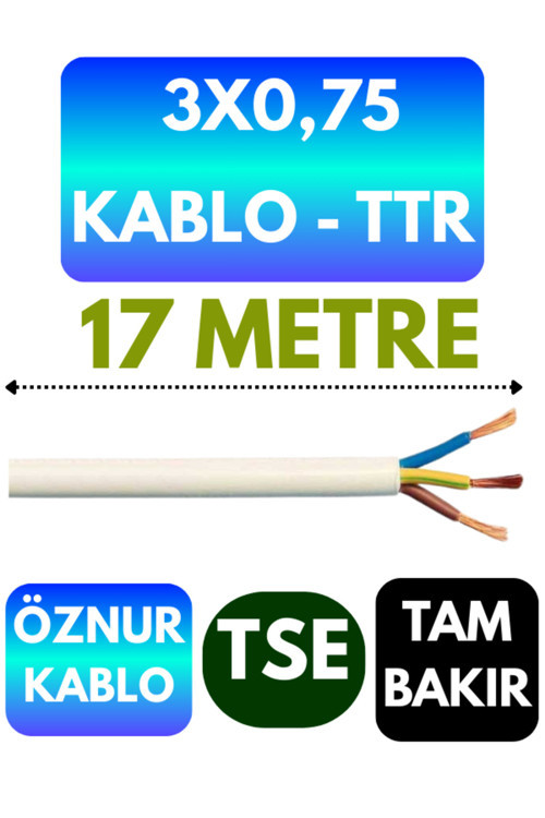 Öznur 3X0,75 TTR Kablo (Beyaz) Metre Seçenekli 17 METRE
