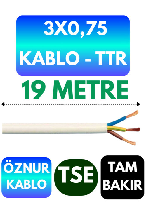 Öznur 3X0,75 TTR Kablo (Beyaz) Metre Seçenekli 19 METRE