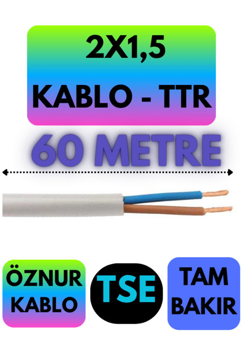Öznur 2X1,5 TTR Kablo (Beyaz) Metre Seçenekli 60 METRE
