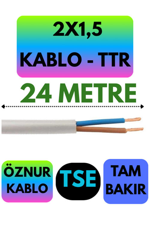 Öznur 2X1,5 TTR Kablo (Beyaz) Metre Seçenekli 24 METRE