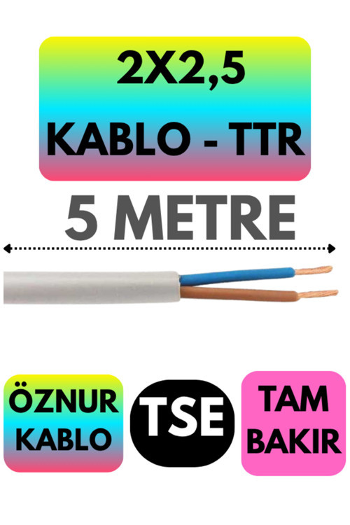 Öznur 2X2,5 TTR Kablo (Beyaz) Metre Seçenekli 5 METRE