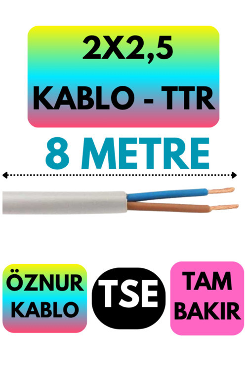 Öznur 2X2,5 TTR Kablo (Beyaz) Metre Seçenekli 8 METRE