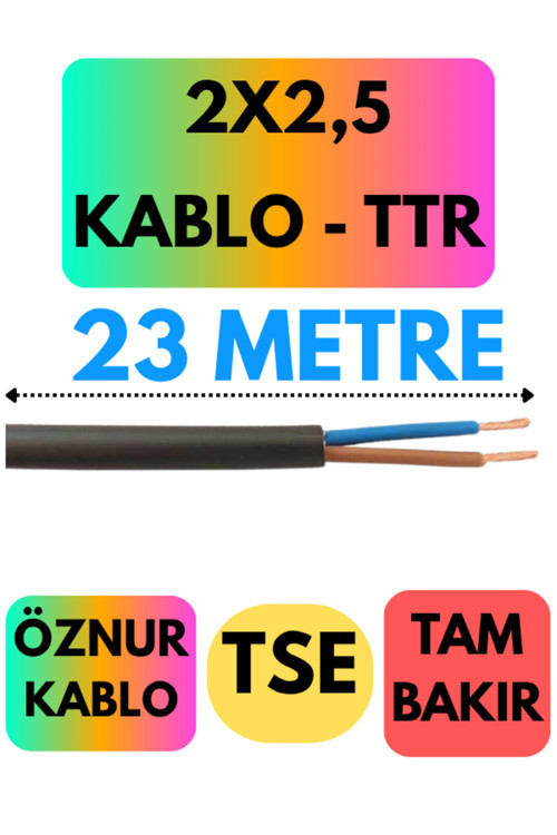 Öznur 2X2,5 TTR Kablo (Siyah) Metre Seçenekli 23 METRE