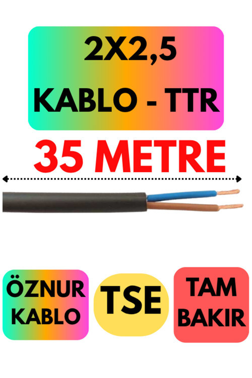 Öznur 2X2,5 TTR Kablo (Siyah) Metre Seçenekli 35 METRE