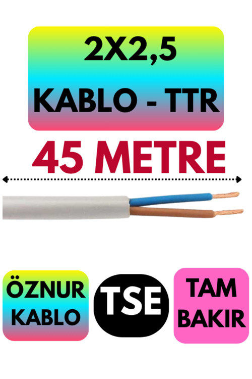 Öznur 2X2,5 TTR Kablo (Beyaz) Metre Seçenekli 45 METRE