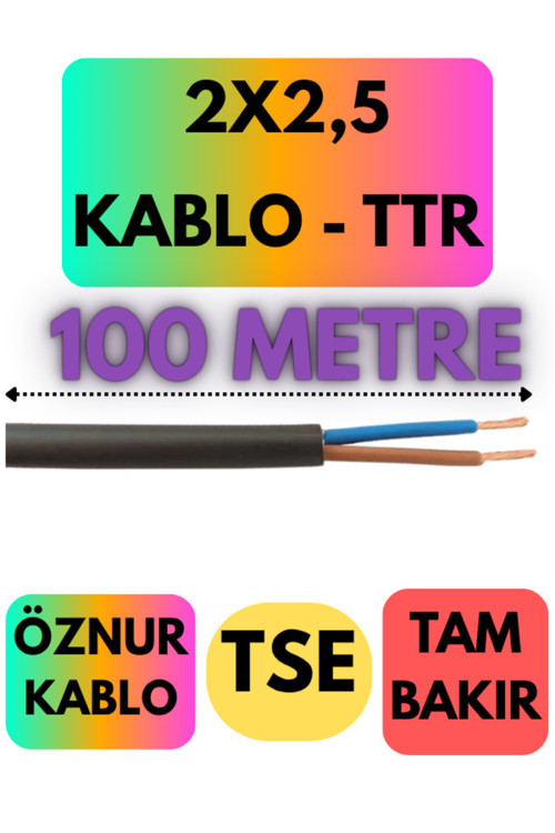 Öznur 2X2,5 TTR Kablo (Siyah) Metre Seçenekli 100 METRE