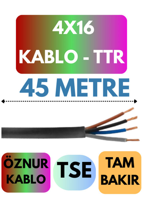 Öznur 4X16 TTR Kablo Metre Seçenekli (Siyah) 45 METRE