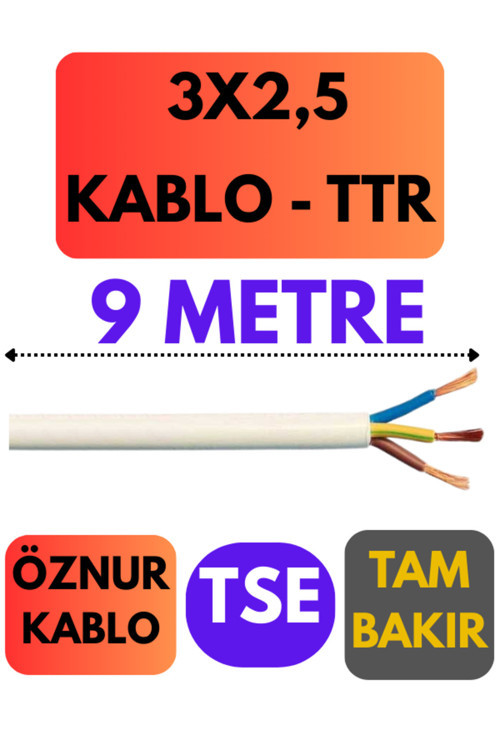 Öznur 3X2,5 TTR Kablo Metre Seçenekli (Beyaz) 9 METRE