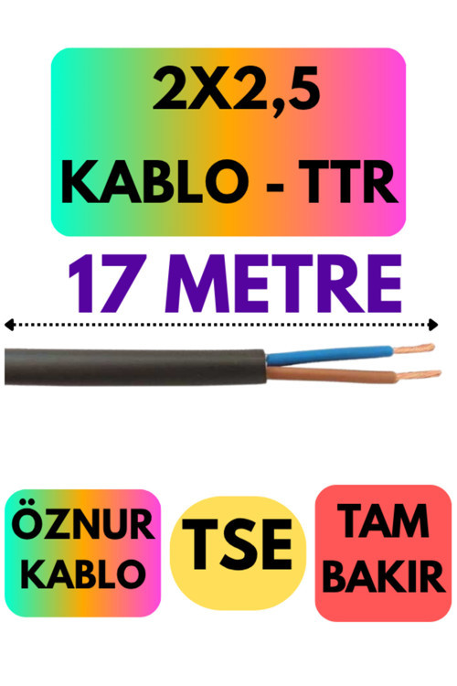 Öznur 2X2,5 TTR Kablo (Siyah) Metre Seçenekli 17 METRE