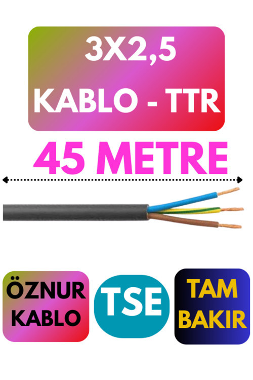 Öznur 3X2,5 TTR Kablo Metre Seçenekli (Siyah) 45 METRE