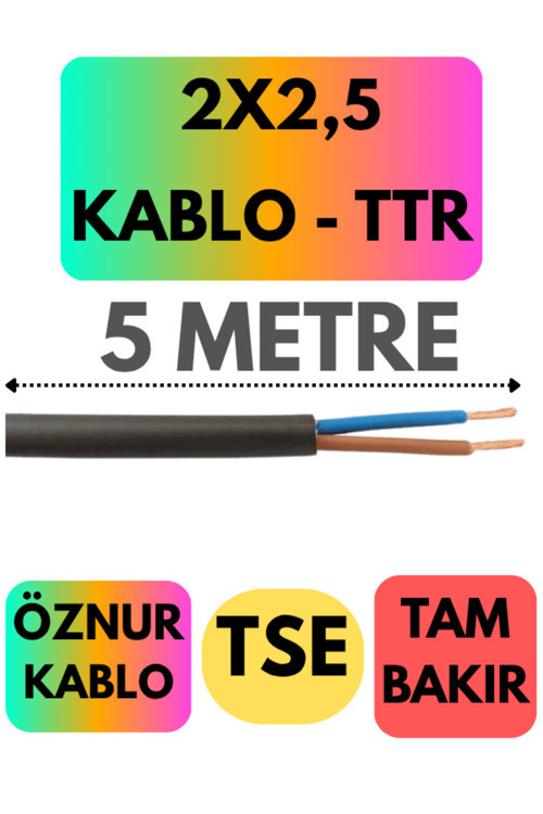 Öznur 2X2,5 TTR Kablo (Siyah) Metre Seçenekli 5 METRE