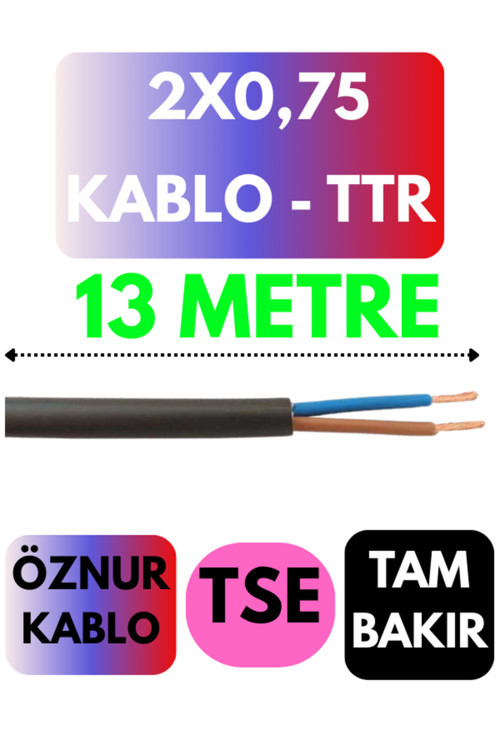 Öznur 2X0,75 TTR Kablo Metre Seçenekli (Siyah) 13 METRE