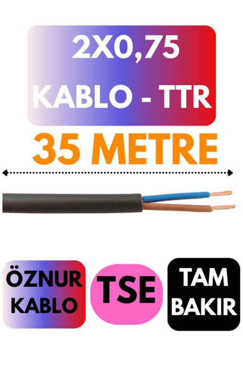 Öznur 2X0,75 TTR Kablo Metre Seçenekli (Siyah) 35 METRE