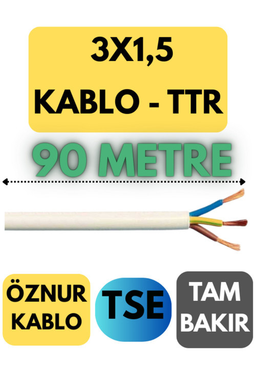 Öznur 3X1,5 TTR Kablo Metre Seçenekli (Beyaz) 90 METRE