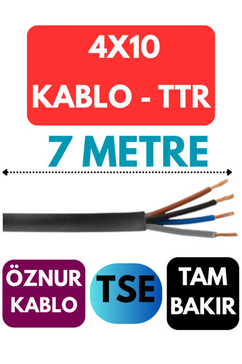 Öznur 4X10 TTR Kablo Metre Seçenekli (Siyah) 7 METRE