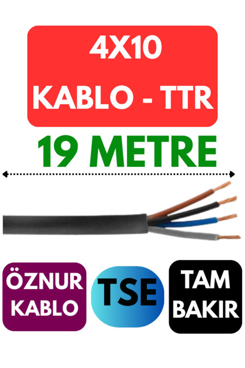 Öznur 4X10 TTR Kablo Metre Seçenekli (Siyah) 19 METRE