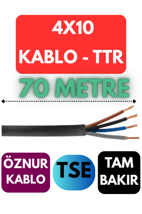 Öznur 4X10 TTR Kablo Metre Seçenekli (Siyah) 70 METRE