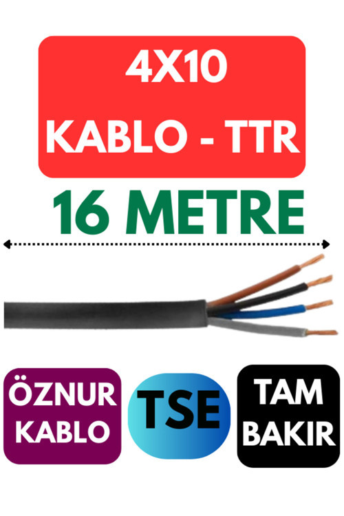 Öznur 4X10 TTR Kablo Metre Seçenekli (Siyah) 16 METRE