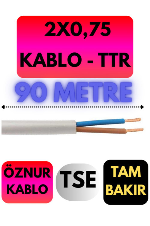 Öznur 2X0,75 TTR Kablo Metre Seçenekli (Beyaz) 90 METRE