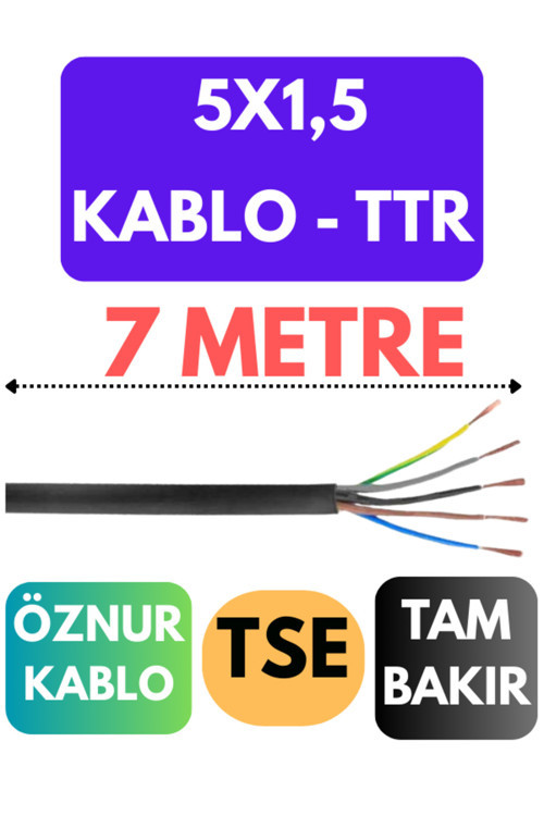 Öznur 5X1,5 TTR Kablo Metre Seçenekli (Siyah) 7 METRE