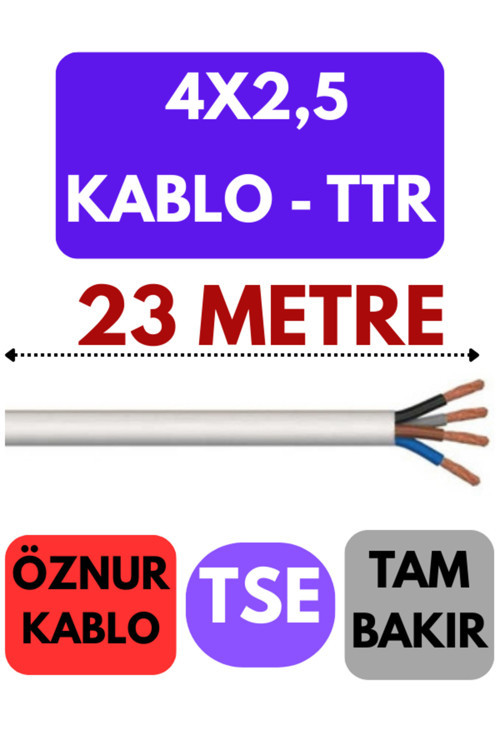 Öznur 4X2,5 TTR Kablo Metre Seçenekli (Beyaz) 23 METRE