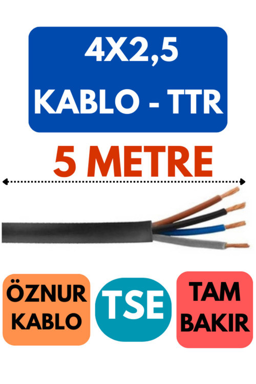Öznur 4X2,5 TTR Kablo Metre Seçenekli (Siyah) 5 METRE