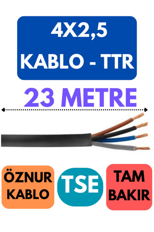 Öznur 4X2,5 TTR Kablo Metre Seçenekli (Siyah) 23 METRE
