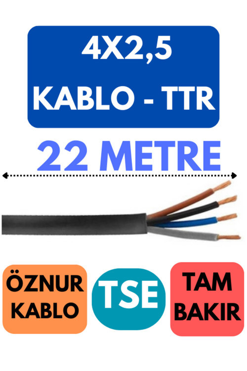 Öznur 4X2,5 TTR Kablo Metre Seçenekli (Siyah) 22 METRE