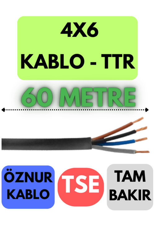 Öznur 4X6 TTR Kablo Metre Seçenekli (Siyah) 60 METRE
